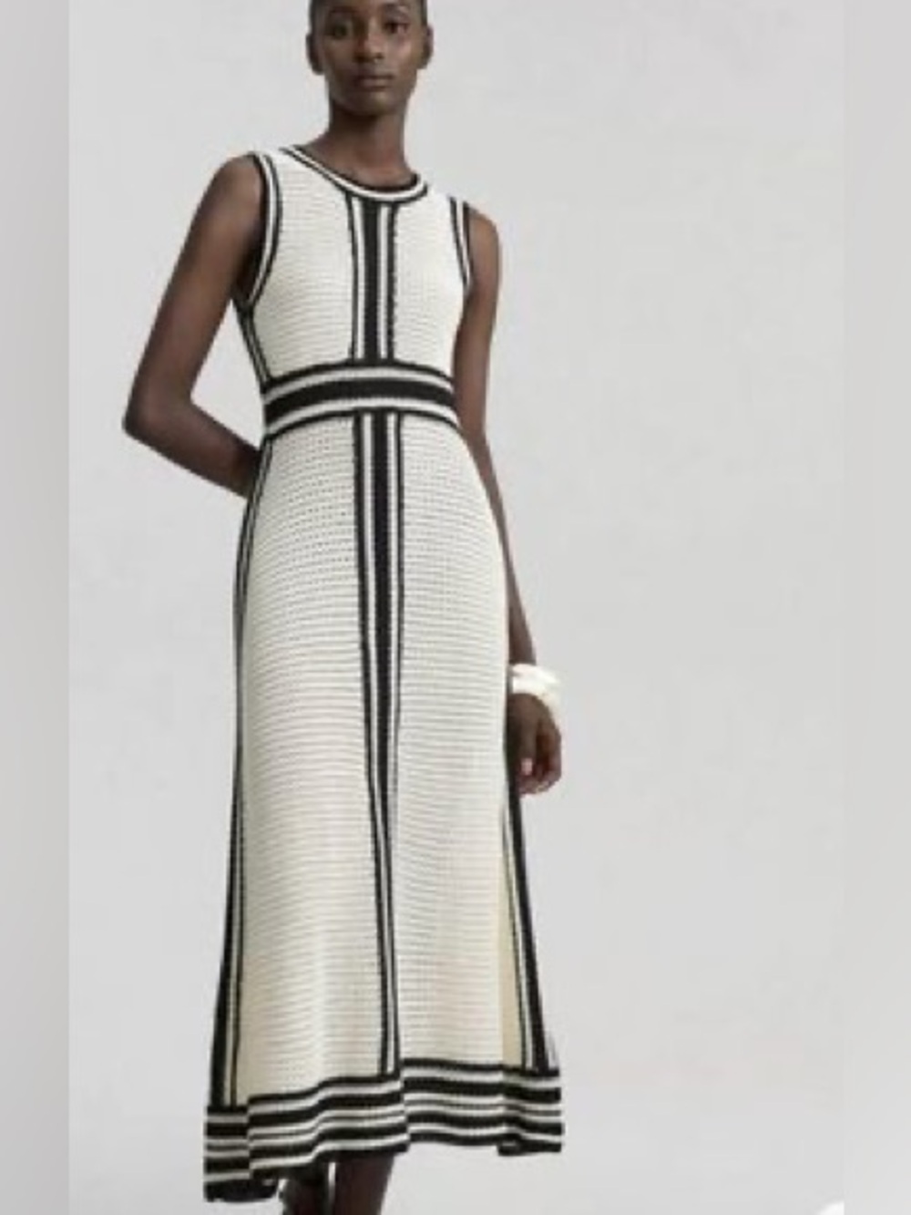 Crochet stripe panel maxi dress- cover up cream & black small